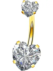 14g Surgical Steel Faceted Heart Shape Cubic Zirconia Navel Ring, Body Piercing Jewelry, Stylish Belly Button Accessory