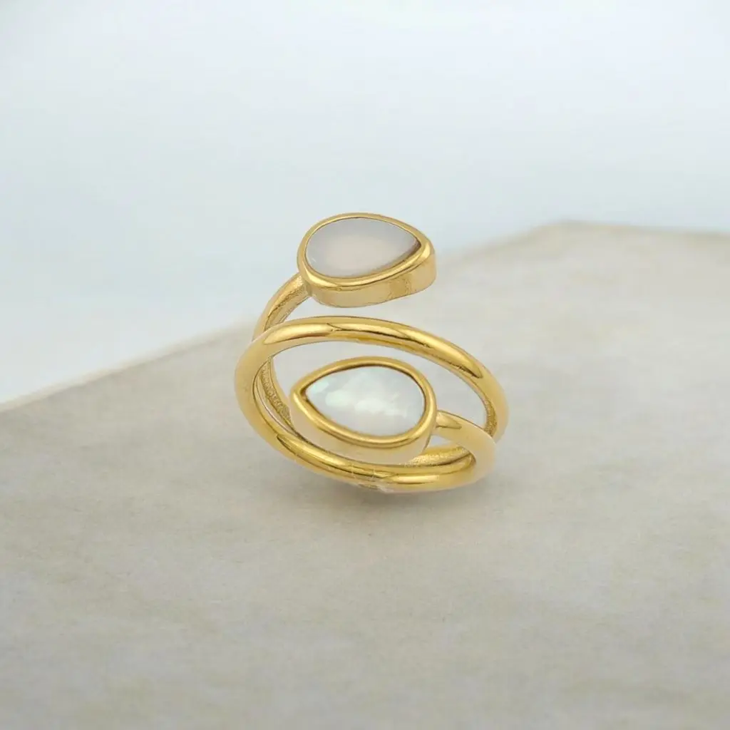 Women's Casual Stainless Steel Wrap-Open Band Ring - 4.5mm Geometric Spiral Design, Nacre Accent, 2-Style Costume Jewelry Accessory