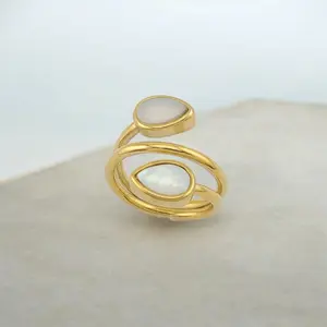FWJ Female Everyday Stainless Steel-Nacre Spiral Shape Costume Ring, Fashion Accessory, Everday