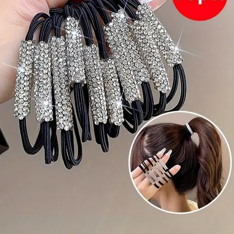 Rhinestone Decor Hair Tie, High Stretch Hair Tie, Fashionable Hair Accessories for Women & Girls, Minimalist Headwear Elastics Suitable for Thick Hair, Elastic Hair Accessory, Scrunchie, Scrunchies, Thick Hair Ties