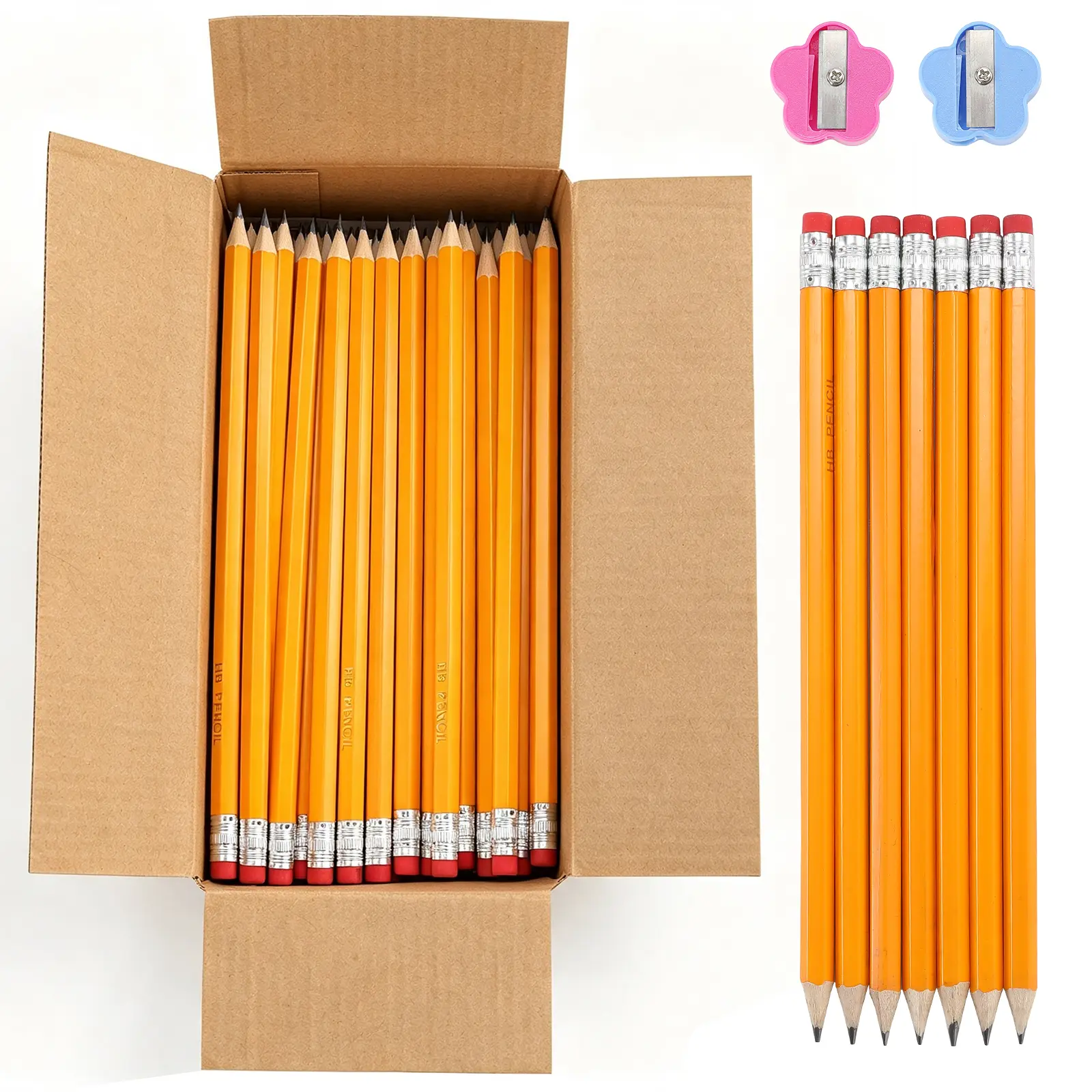 Classical 50 High-Quality Wooden Pencils with Pencil Sharpener, Pre-Sharpened Office Stationery for Drawing/Writing, Suitable for Classroom School Use