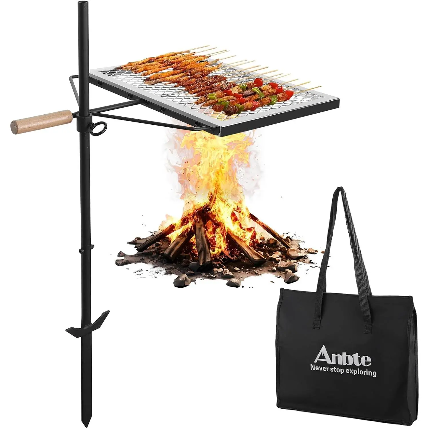 Heavy Duty Firepit Grill Grate - 35" Chrome-Plated Steel Swivel Cooking Grate, 360° Adjustable for Outdoor Fire Pits, Portable with Carry Bag for Camping BBQ