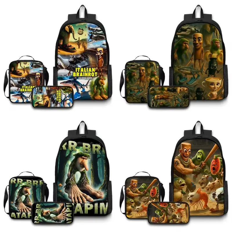 3pcs Italian Brainrot Backpack Tungtungtung Sahur Schoolbags Tralalelo Tralala Shoulder Bag Pen Case