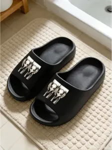 Elephant Print Thick Sole Sandals, Anti-Slip Bathroom Slippers, Casual Eva Material, Medium Width, All Seasons, Home & Daily Wear