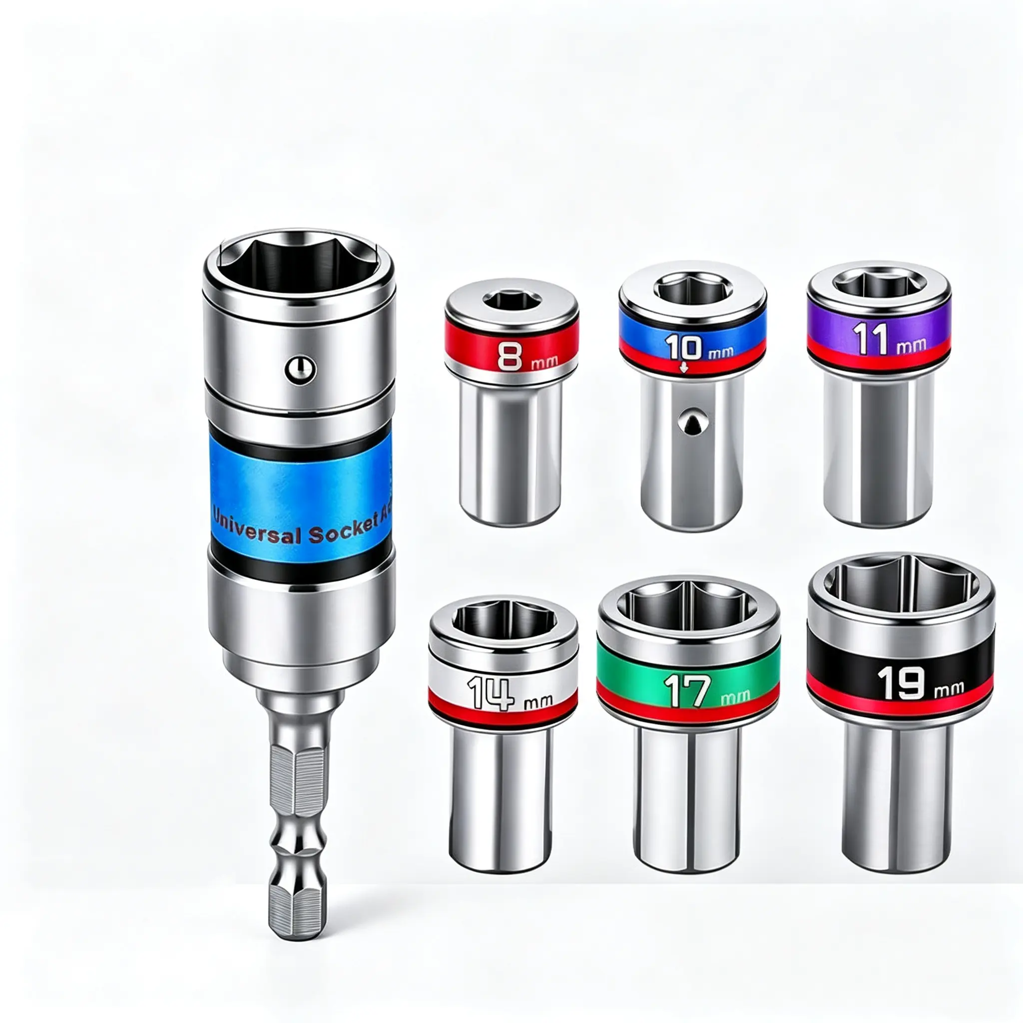 6PCS 1/4" Drive Swivel Deep Impact Sockets, 15° Angle Offset Wobble Adapters, 8-19mm Multi Metric Electric Drill Bits for Car Mechanics Hardware Work, Drive Sockets