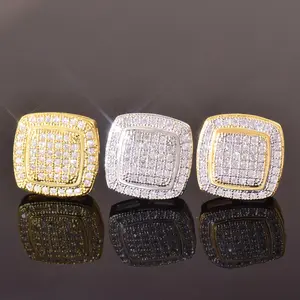 12MM Square Stud Earring Iced Out Cubic Zirconia Women Screw/Push Men Earrings Hip Hop Jewelry Fashion Gift