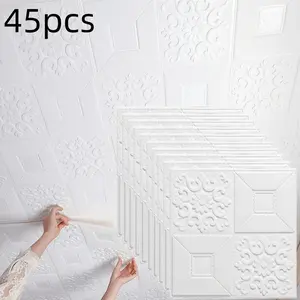 45pcs Advanced 3D Wall Stickers, Self-Adhesive Foam Square Wallpaper, Waterproof, Easy Install, for Bedroom, Living Room, Kitchen, Balcony