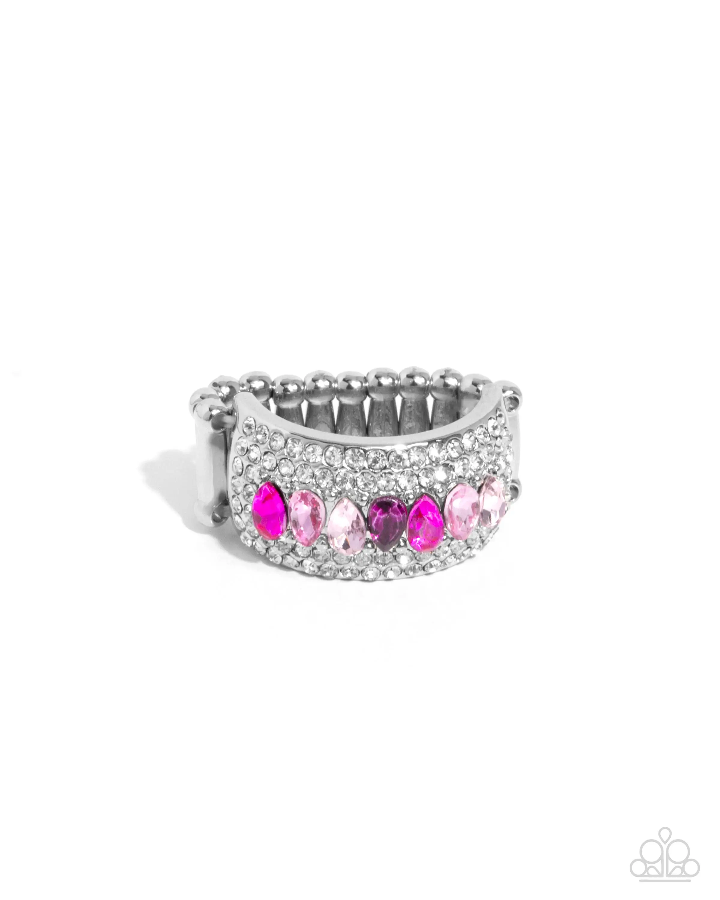 Laid-Back Linear - Pink Rhinestone Silver Ring - Paparazzi