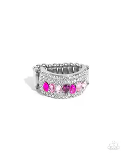 Laid-Back Linear - Pink Rhinestone Silver Ring - Paparazzi