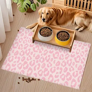 [Dog Crate Pad] Dog Bed for Crate | Washable Non-Slip Pet Feeding Mat Tray Pink Leopard Print Reusable Cat Food Mat Quick-Dry Kennel Pad Pet Bed Mat for Dog Food and Water Bowls Cozy Valentine Gift Idea