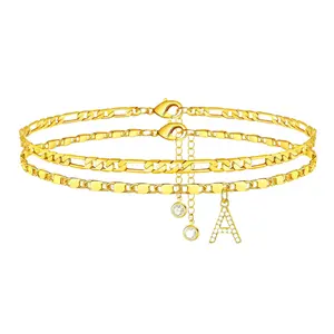 Women's Dainty Layered Letter Anklets Set, Adjustable Waterproof Hypoallergenic Initial Pendant Ankle Bracelets with Metal Coating, A-Z Trendy Costume Jewelry Gifts for Girls,summervibes