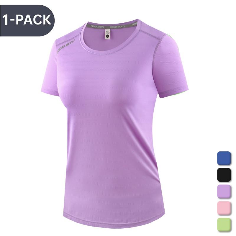 Women’s summer quick-dry sports T-shirt, high-stretch short-sleeve quick-dry top for yoga, fitness, and everyday wear; versatile athletic shirt made from a smooth, non-abrasive quick-dry fabric with reflective shoulder details; suitable for running, yoga,