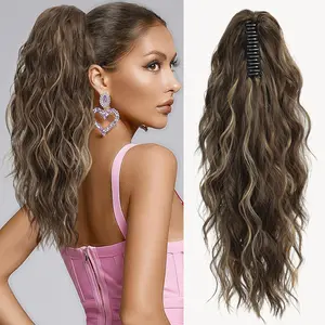Water Wave Ponytail Extension 18" Claw Clip Hair Extensions Ponytail Hair Piece High Pony Tails Synthetic Heat Friendly Fiber for Women Natural Wavy Curly Invisible Hairpiece clip hair extensions