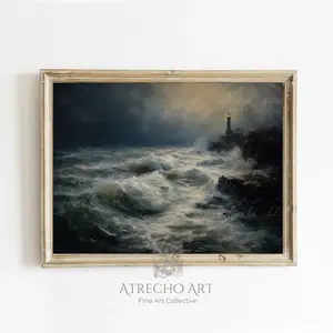 Lighthouse Art Print | Stormy Seascape | Moody Coastal Wall Art | NA02
