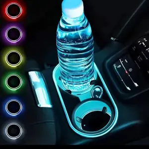 7 Colors Car Coasters Cup Holder LED Light Mats Bottle Light Sensor Atmosphere Interior Accessories Unive