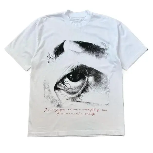 Retro Graphic White Tee with Black Eye Hand Print, Vintage Graphic Tee, Unisex S-3XL, Menswear & Womenswear – Streetwear Tops – Casual Cotton Crewneck Shortsleeve T-shirt