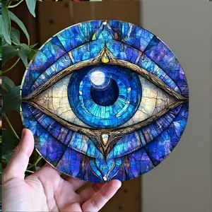 8"x8" Evil Eye Decorative Wall Sign - Glam Style Waterproof Aluminum Plaque with Intricate Blue & Golden Mosaic Design, Rust-Free Durable Metal Outdoor Decor for Home, Garden, or Gift Giving, Metal Wall Art Decor Practical Beauty Harmony