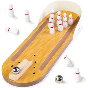 Wooden Mini Tabletop Bowling Game, Compact Portable Educational Rolling Ball Toy, Fun Gag Gift for Kids & Adults, Travel-Friendly Design