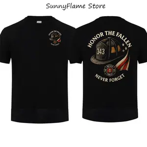 Honor The Fallen 343 Firefighter T-Shirt, Never Forget FDNY Memorial Tribute Tee, Patriotic Fireman First Responder Gift Cotton Short Sleeve Gift for Men Top, Gift Father's Day
