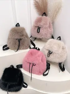 New style faux fox fur women's student backpack crossbody drawstring magnetic snap flap simple and fashionable large-capacity bag for women
