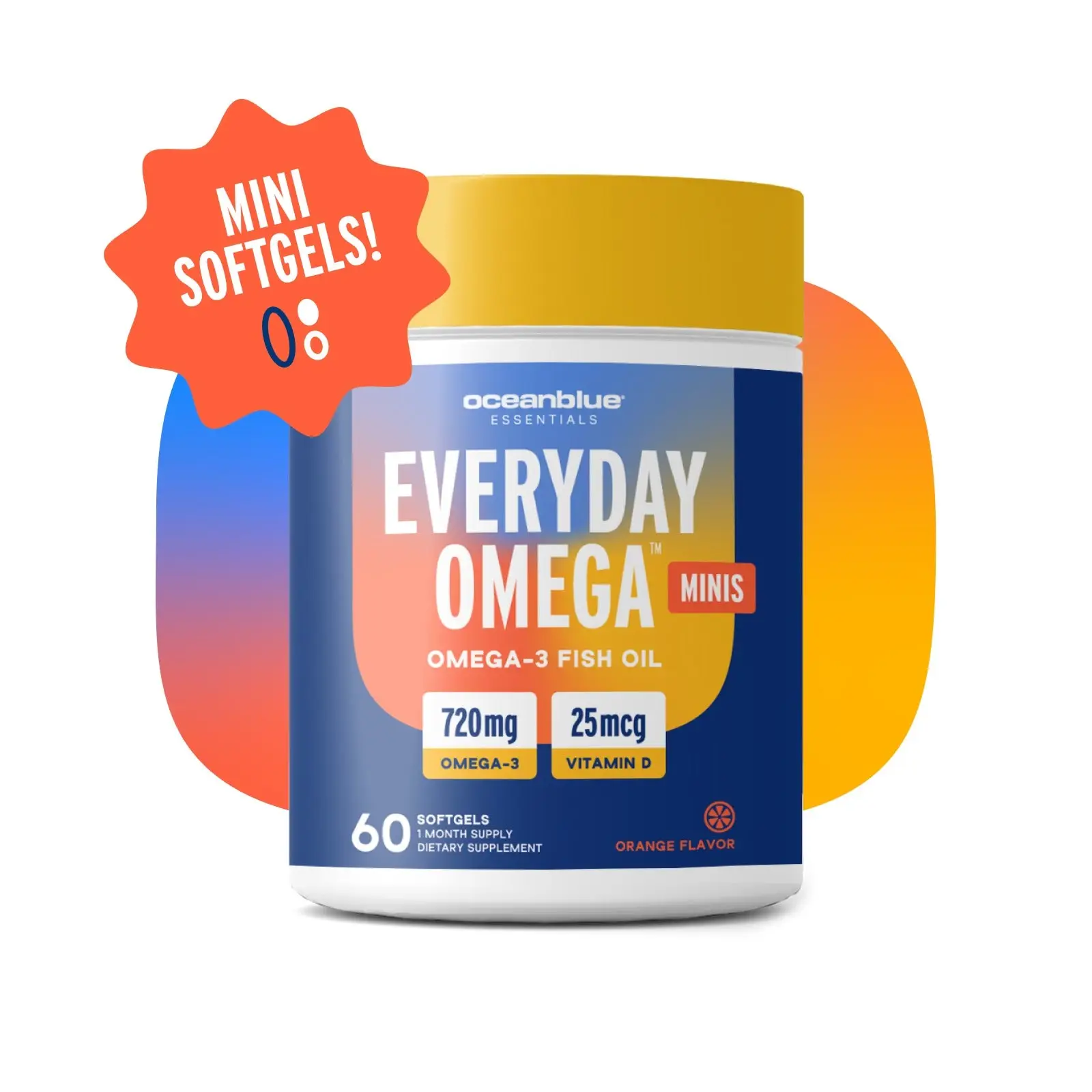 OceanBlue Essentials Everyday Omega Minis – 60ct – Burpless Fish Oil with Vitamin D3 – for Heart and Immune Support – Easy to Swallow Mini Softgels