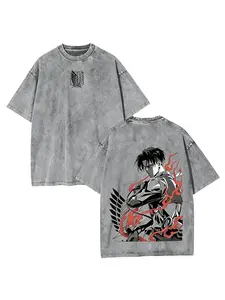 [KM 100%cotton]Attack on Titan Levi Ackerman Graphic T-Shirt, Vintage Washed Distressed Oversized Anime Tee, Retro Survey Corps Wings of Freedom Streetwear Top for Men Women, Anime Lover & AOT Fan Gift Shirt funny oversized tshirts,funny meme shirt