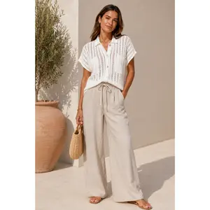 Women's Short-Sleeve Basic Loose-Fitting Layer-Friendly Crochet Blouse Shirt - LOLA Casual Top, for Daily Wear