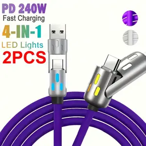 [Buy 1 Get 1 Free] 65W Max Fast Charging 4-in-1 Multi USB Cable 6.6ft, LED Breathing Light Data Sync Cord USB A Lightning Type C Universal Charger for iPhone 15/16 iPad Pro