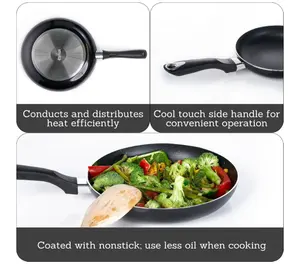 IMUSA 8in Bistro Aluminum Nonstick Fry Pan with Cool Touch Handle, Small Skillet for Eggs, Omelets, Sauteing, and Everyday Cooking, Black