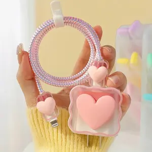 Heart-Shaped Wave Charger Cable Protector for IPhone 15 14 13 12 Pro Max 18W/20W Anti-Break Tangle-Free Cable