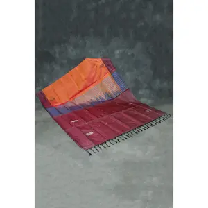 Purple Vaazhai Naar (Banana Pith) Borderless Saree with Small Butta, Tasseled Ends - Traditional Hand-Carry Weave