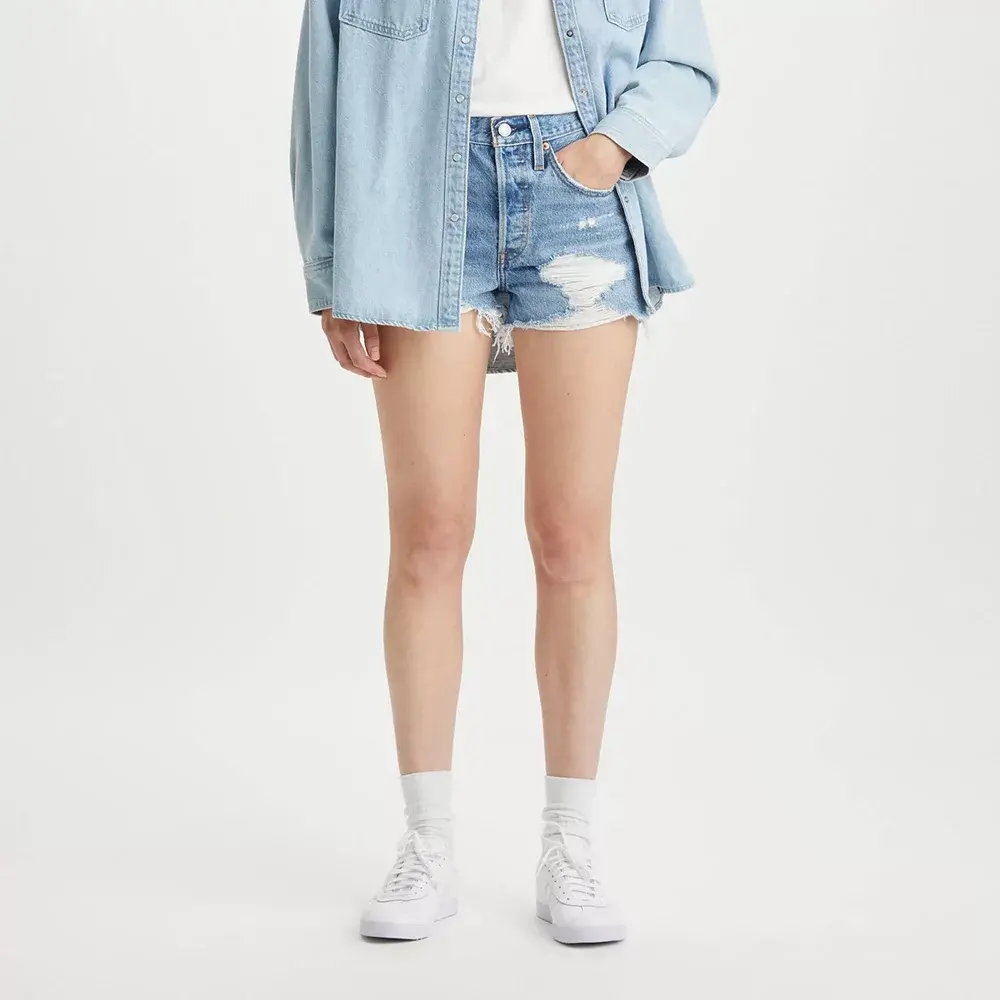 Levi's 501 Original Women's High-Rise Distressed Jean Denim Shorts Blue 34