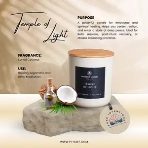 Ancient Lights Temple of Light Candle 12.7 oz Santal Coconut Scent for for Healing, Alignment & Deep Meditation Reiki Chakra Balancing Spiritual Practice Therapeutic Essential Decor Ornaments Perfume Aroma