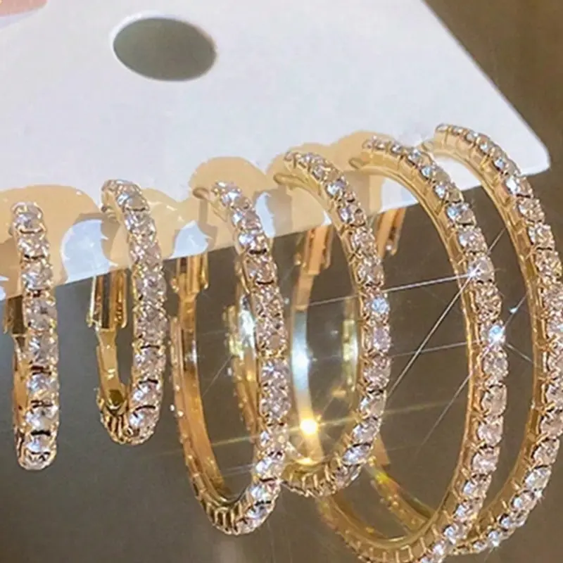Elegant Rhinestone Earrings for Women, Sparkling Jewelry Accessory for Special Occasions, Perfect Gift for Her, Fashionable Hoop Earrings, Ear Hoops, Hoop Earring Sets, Rhinestone Decorated Bling
