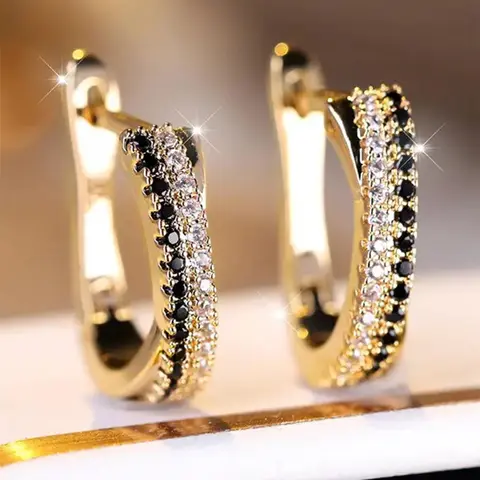Women's Fashion Artificial Zircon Decor Hoop Earrings, High Quality Fashionable Earrings, Elegant Hoop Earrings for Party, Daily Decor, Trendy All-match & Exquisite Jewelry for Birthday Gift, Sparkling Zirconia Hoop Earrings, Stylish Jewelry