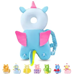 Cute Baby Head Protector Backpack - Infant Toddler Fall Head Protection Travel Gear, Blue Unicorn Child Harness