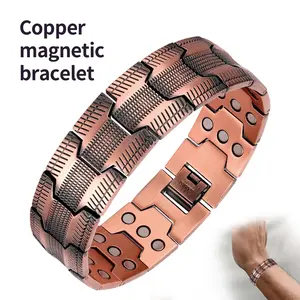 1 piece of men's pure copper magnetic bracelet with super strong 3500 Gauss magnet, adjustable size, low allergy wristband, featuring textured geometric design, perfect for anniversary or birthday gift jewelry, modern wristband magnetic jewelry