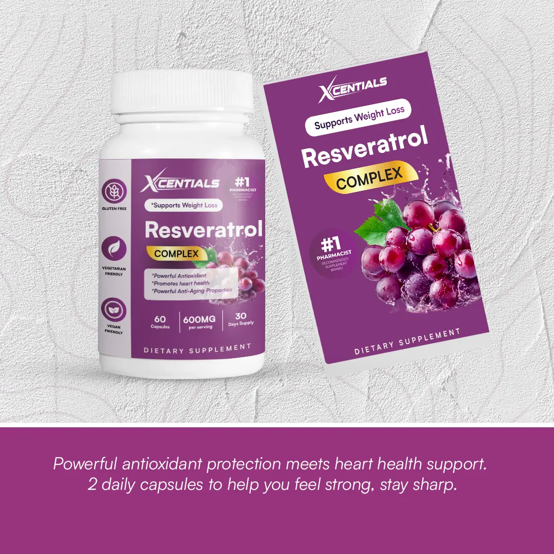 Xcentials Ultra-Pure Resveratrol 1450mg Antioxidant & Joint Support with Green Tea & Acai - Powerful Antioxidant Blend for Youthful Vitality - Healthcare