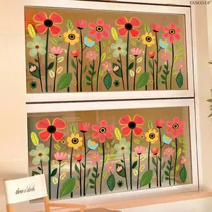 Set of 2 pieces (30*60cm*2pcs) Creative Flower Cluster Plant Window Stickers Electrostatic Adsorption Glass Window Home Decoration D21818-KR