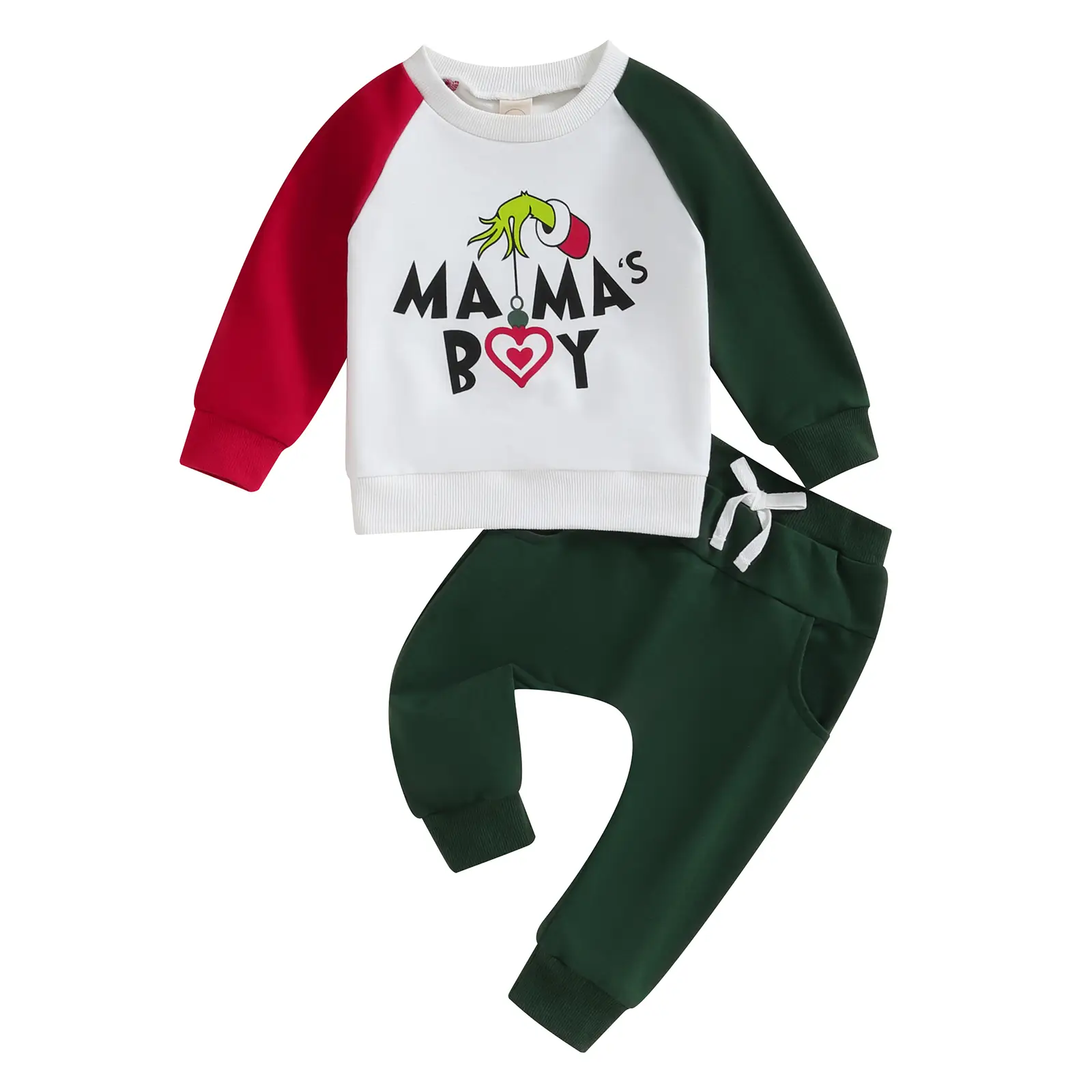 Toddler Boy Christmas Clothes Letter & Monster Hand Print Long Sleeve Pullover Elastic Waist Pants 2Pcs Warm Outfit