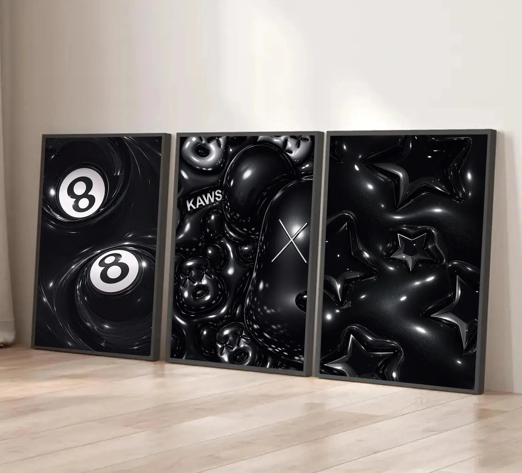Hypebeast Art Set 3 - 8 Ball Star Black Street Poster, Home Decor Wall Art Print for Living Room Bedroom