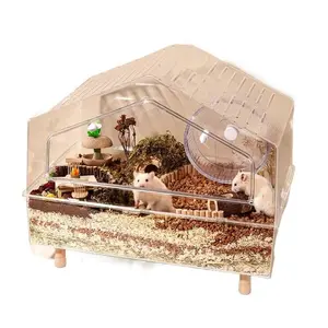 Acrylic Hamster Cage, 24-inch Clear Version, Large Space Pet Cage, Suitable for Mice and All Kinds of Small Rodents, Natural Style Landscape Design