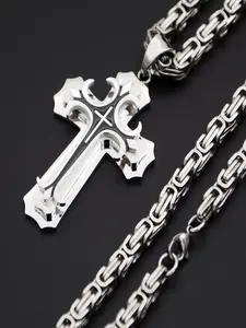 Men's Street Trend Cross Pendant Necklace, Fashion Jewelry for Party, Daily Clothing Decor, Trendy All-match & Exquisite Jewelry for Birthday Gift