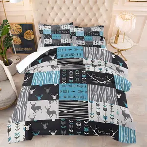 Woodland Deer Pattern Comforter Set,Includes 1 Comforter & 1-2 Pillowcases,Wild and Free Print Bedding Set,Rustic Arrow & Wood Grain Accents,Soft Breathable Bedding for Men & Boys Bedroom,Cabin & Dorm Decor,Ideal Gift for Hunting & Nature Lovers