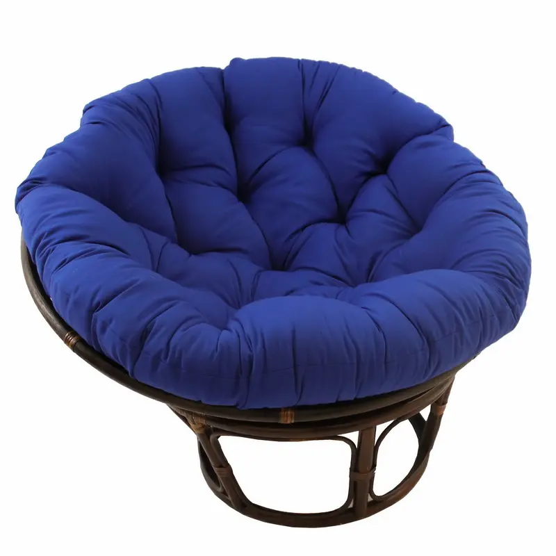 212 MAIN Outdoor Rattan Papasan Chair - 42 in. Rattan Frame, Solid Twill Plush Cushion, Blue Outdoor Patio Furniture Seat