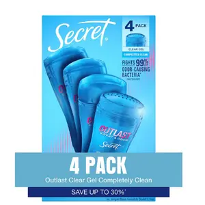 Secret Outlast Clear Gel Deodorant, Completely Clean, for Women  2.6 oz., 4 Pack