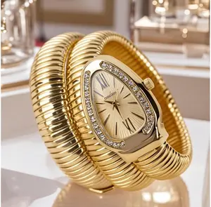 Elegant Women's Snake-shaped Watch with Luxury Roman Numerals and Gold Plated Band