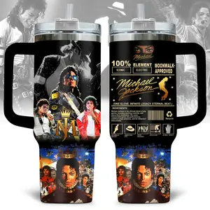 2026 Edition Michael Jackson King of Pop Tumbler – Moonwalk Approved Design, MJ Collage & Iconic Typography Print, 20oz/40oz Stainless Steel Insulated Travel Mug with Handle, Gift for Fan, Pop Culture Flask