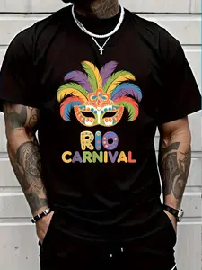 100% Cotton Carnival Rio Brazilian Carnival Costume Brazil Mask Outfit T-Shirt Men's Women's vintage Summer vacation tops Graphic Tee