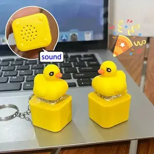 Quackey Duck Keychain Stress Relief Toy Interactive Keyboard Button Sound Backpack Hanging Decoration Rechargeable Model Keychain Kawaii Attachment Interaction Fun
